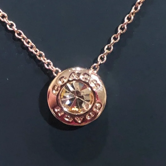 Coach Open Circle Stone Pendant Adjustable Necklace Rose Gold NWT - Picture 3 of 5